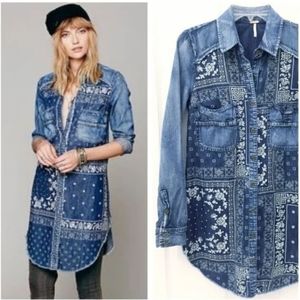 Free People Westward Won Bandana Print Shirt Dress Button-down